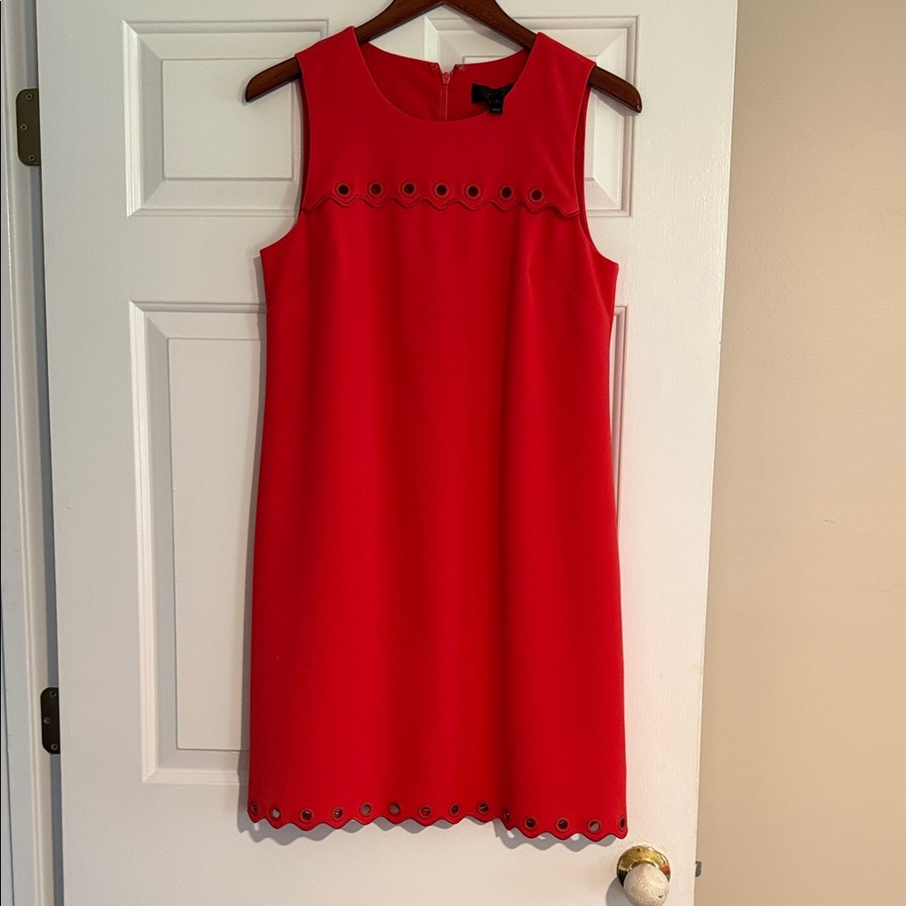 J. Crew Red Sleeveless Shift Dress with Eyelet Detail